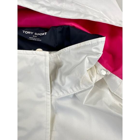 Tory Burch Sport - Waterproof Raincoat Tech-Satin Performance Hooded Jacket in W - Picture 2 of 8